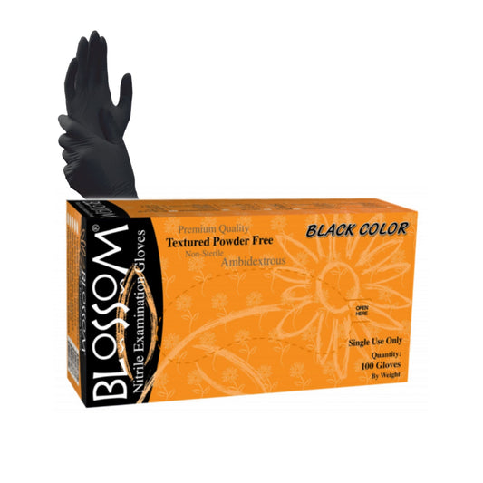 Blossom黑色丁腈無粉紋路檢查手套 Black Nitrile Powder Free Textured Exam Gloves