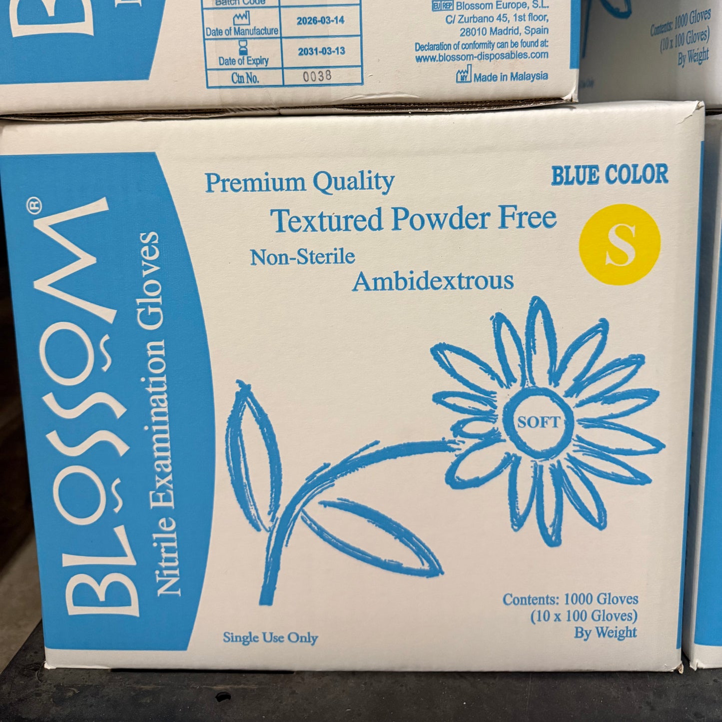 Blossom 淺藍色丁腈無粉紋理檢查手套 Soft Blue Powder Free Nitrile Exam Gloves