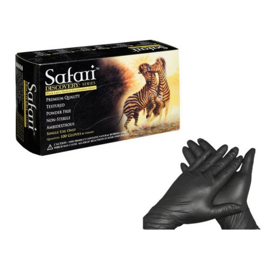 Safari黑色乳膠無粉紋路檢查手套 Safari Black Latex Powder Free Textured Exam Gloves