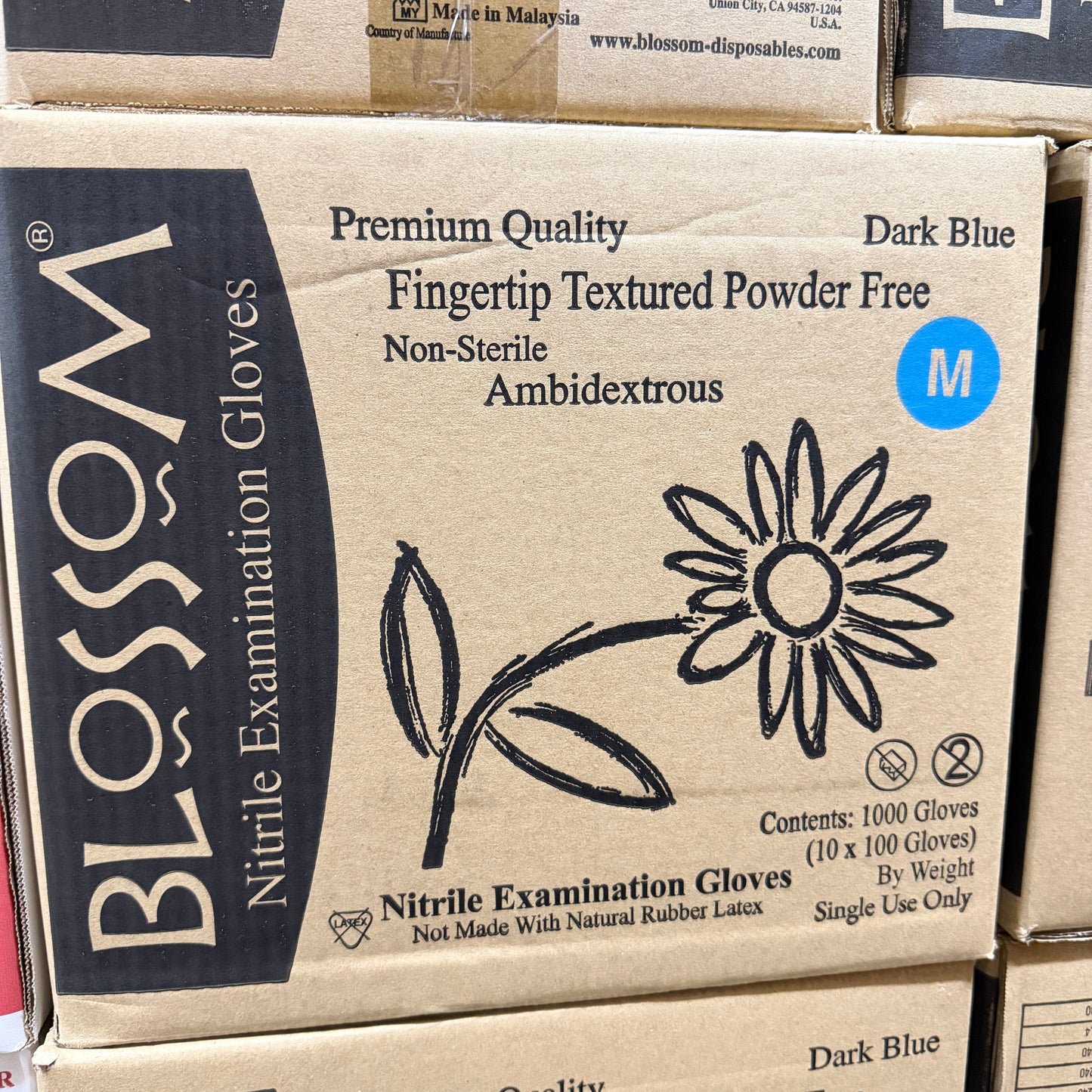 Blossom 深藍色丁腈無粉紋理檢查手套  Dark Blue Nitrile Powder Free Examination Gloves