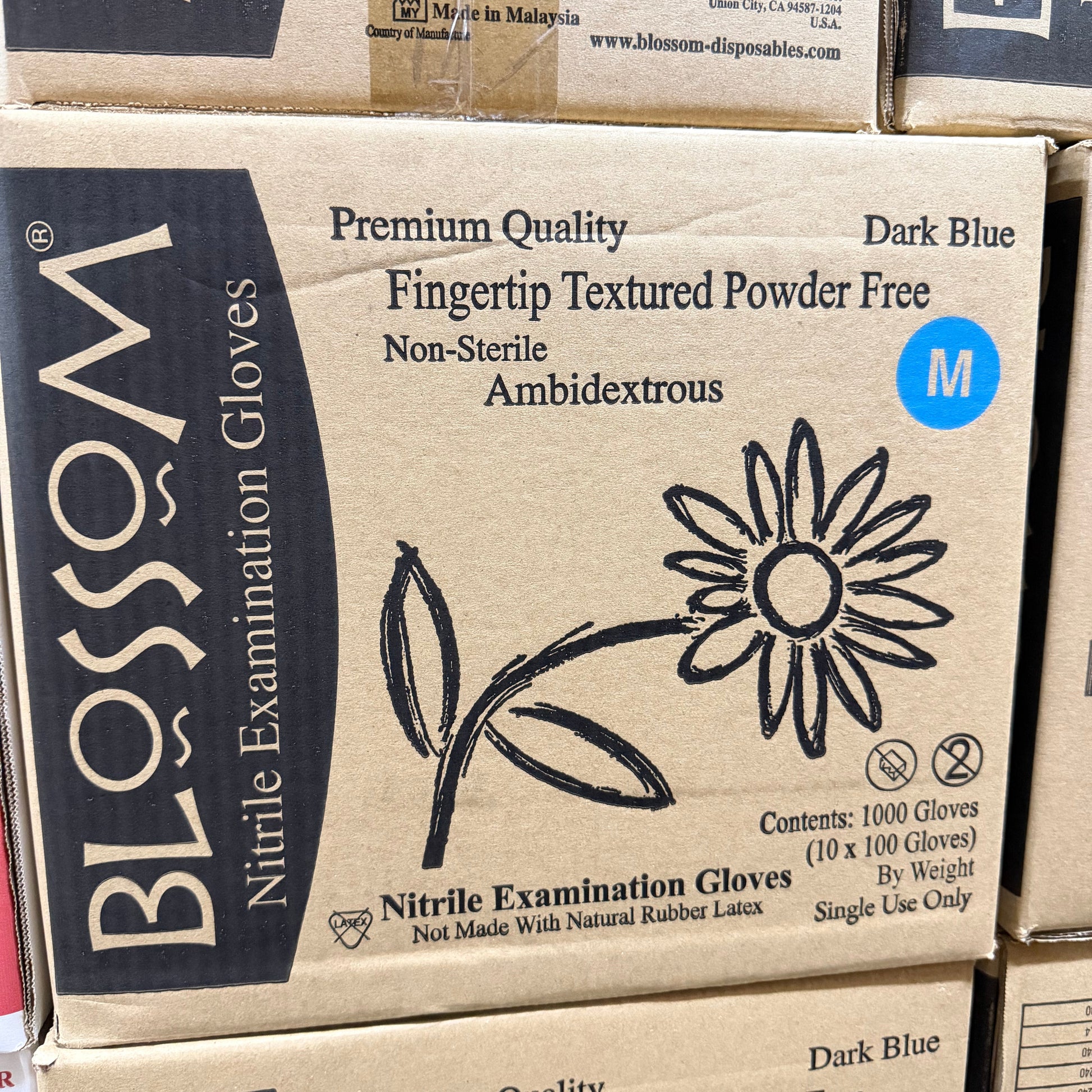 Blossom 深藍色丁腈無粉紋理檢查手套  Dark Blue Nitrile Powder Free Examination Gloves