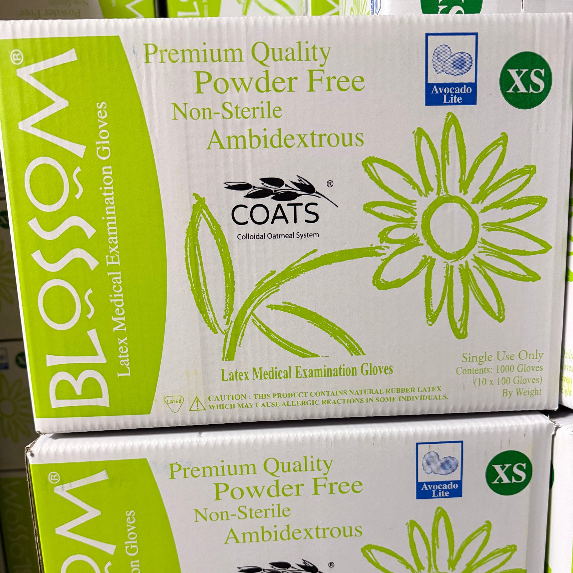 Blossom 小麥塗層乳膠無粉紋理檢查手套 Latex Powder Free Textured Exam Gloves with C.O.A.T.S