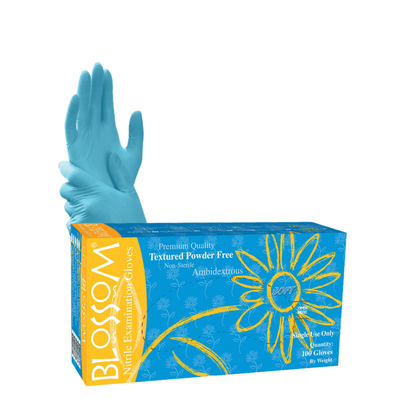 Blossom 淺藍色丁腈無粉紋理檢查手套 Soft Blue Powder Free Nitrile Exam Gloves