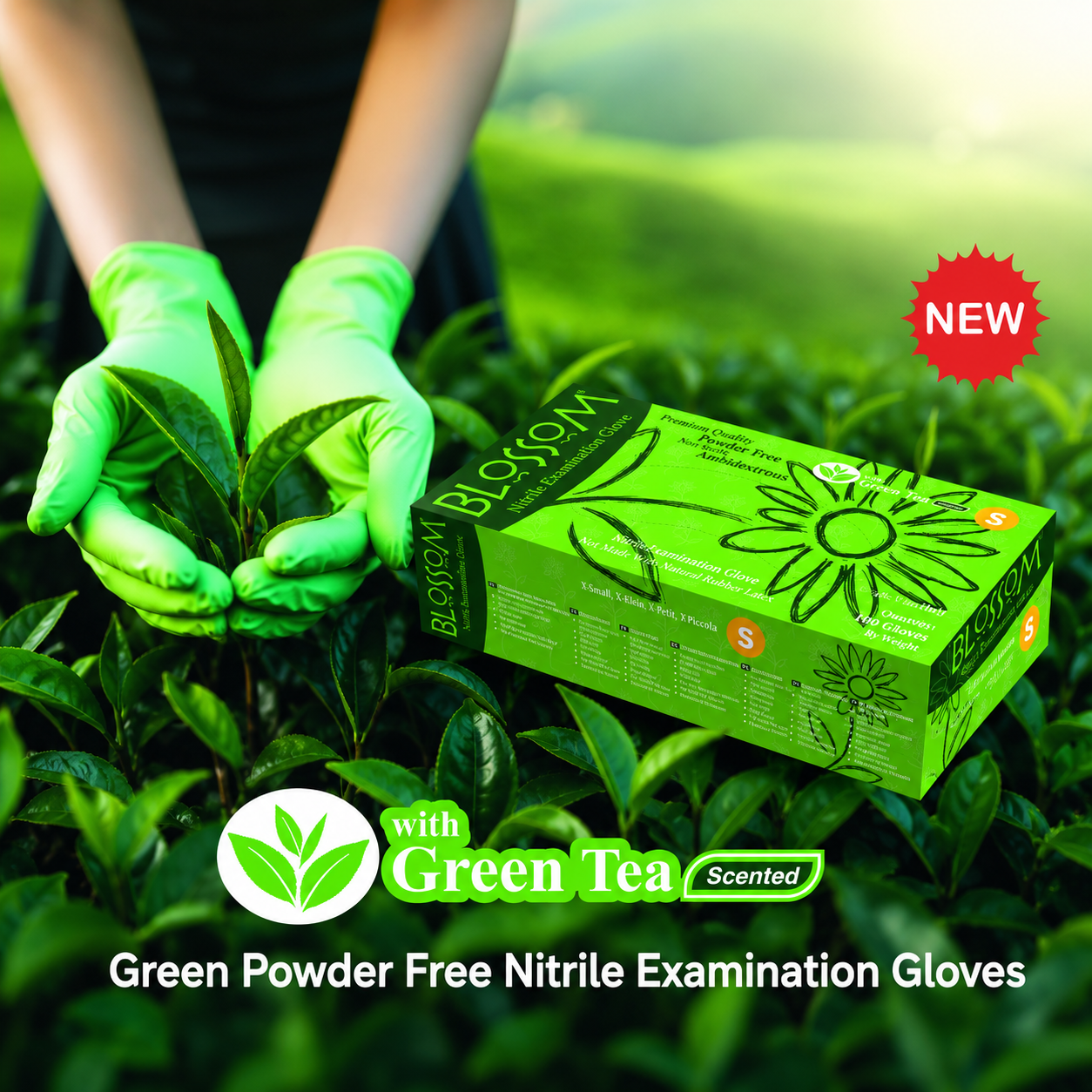 Blossom Green Tea scented nitrile examination gloves