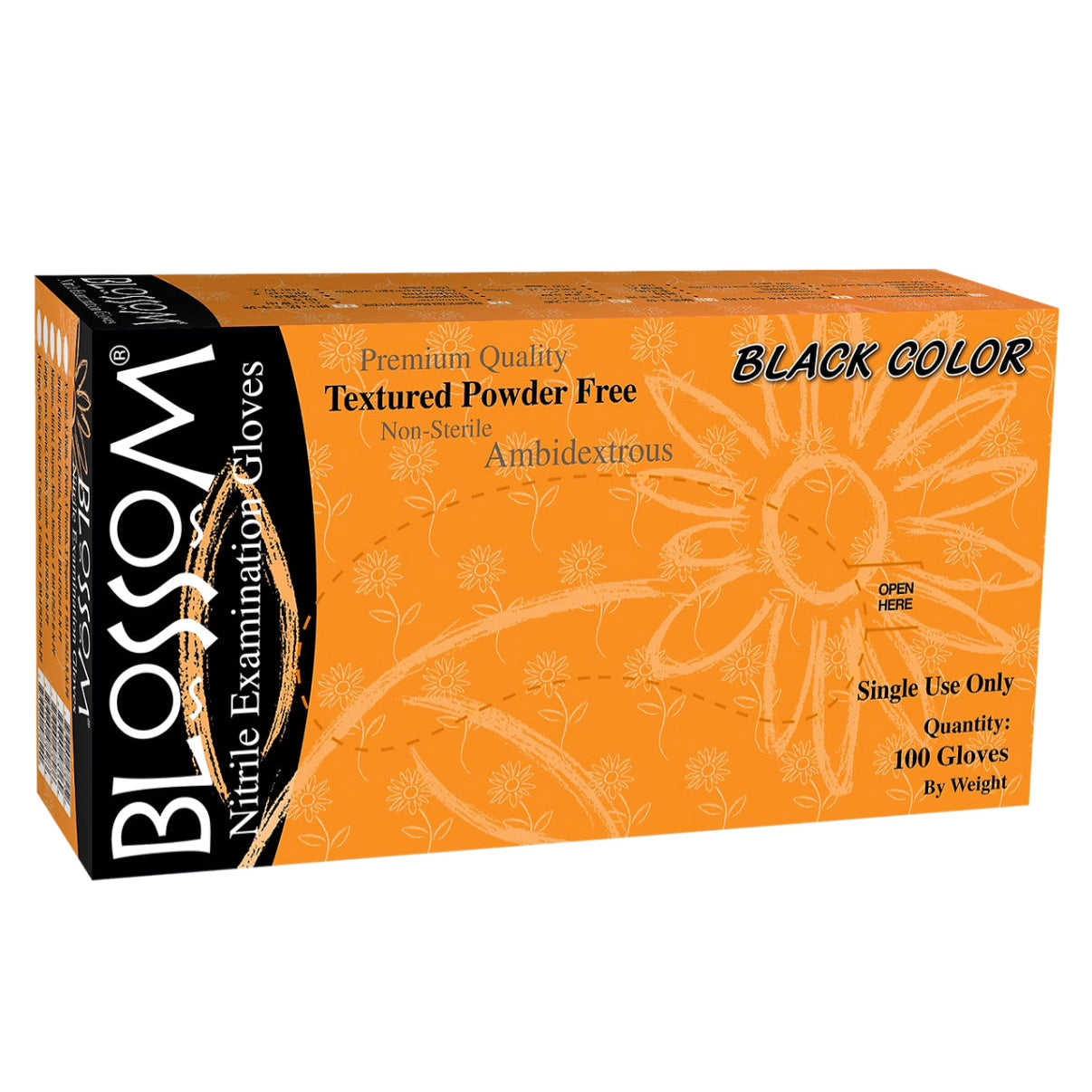 Blossom黑色丁腈無粉紋路檢查手套 Black Nitrile Powder Free Textured Exam Gloves
