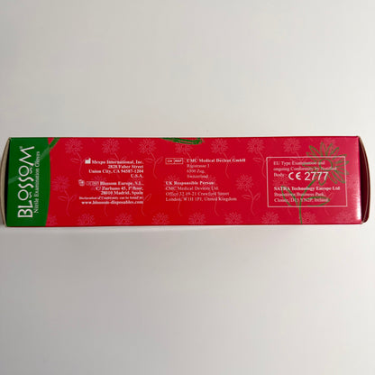Blossom Green Aloe Vera Powder-Free Nitrile Examination Gloves packaging for dental and medical suppliers