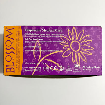 Blossom Type II 3-Ply Latex Face Mask with Round Elastic Earloop for Dental and Medical Use