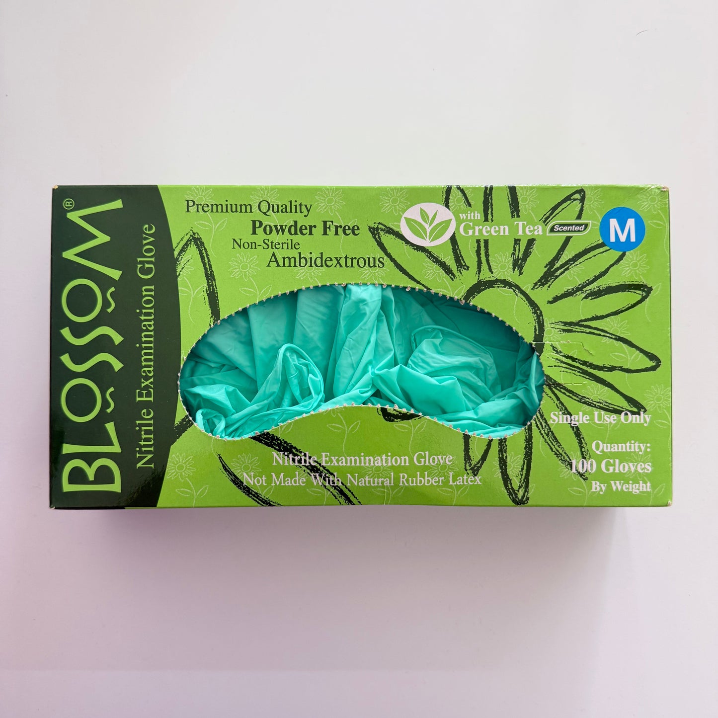 Blossom Green Tea Scented Powder-Free Nitrile Exam Gloves supplied by Pacific Blossom HK Limited in Hong Kong