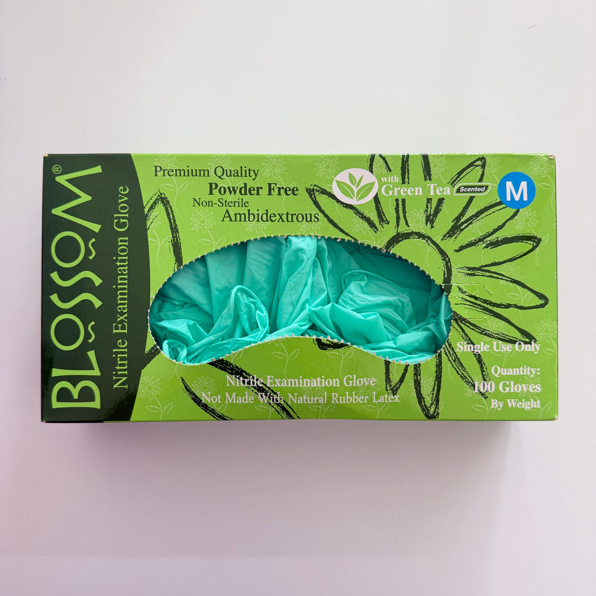 Blossom Green Tea Scented Powder-Free Nitrile Exam Gloves supplied by Pacific Blossom HK Limited in Hong Kong