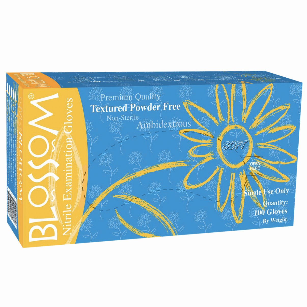 Blossom 淺藍色丁腈無粉紋理檢查手套 Soft Blue Powder Free Nitrile Exam Gloves