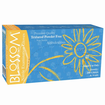Blossom 淺藍色丁腈無粉紋理檢查手套 Soft Blue Powder Free Nitrile Exam Gloves