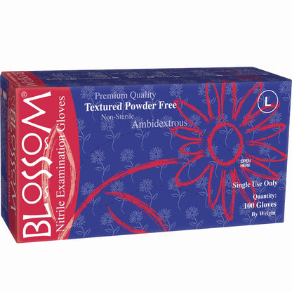 Blossom 深藍色丁腈無粉紋理檢查手套  Dark Blue Nitrile Powder Free Examination Gloves
