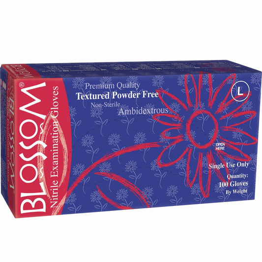 Blossom 深藍色丁腈無粉紋理檢查手套  Dark Blue Nitrile Powder Free Examination Gloves