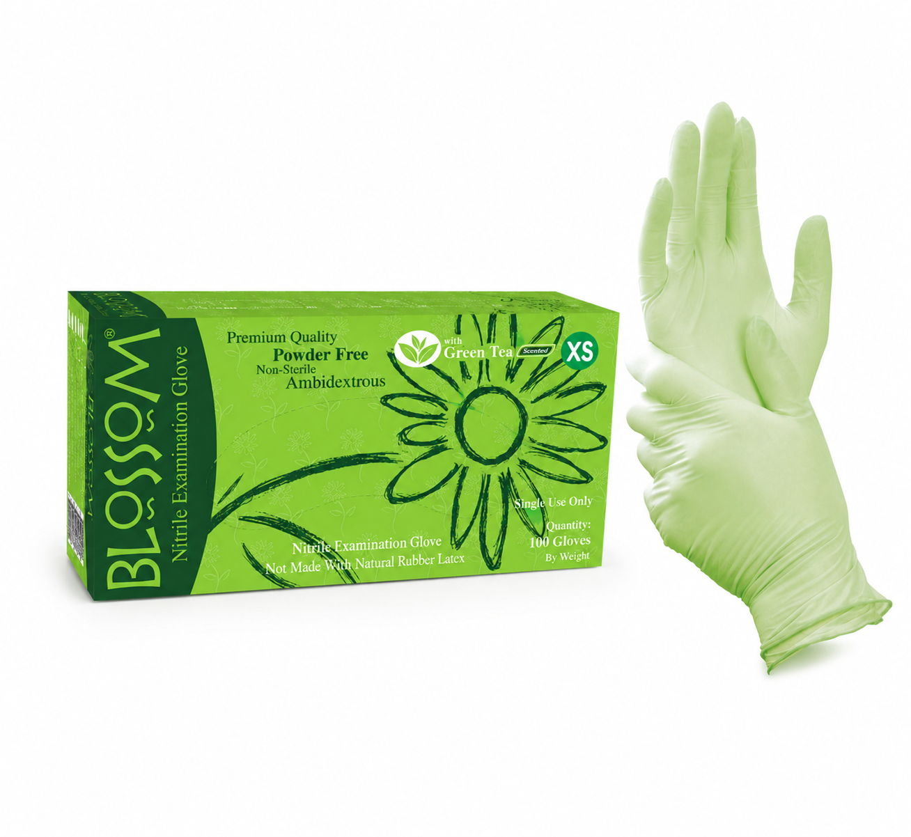 Blossom Green tea scented nitrile examination gloves manufacturer and supplier