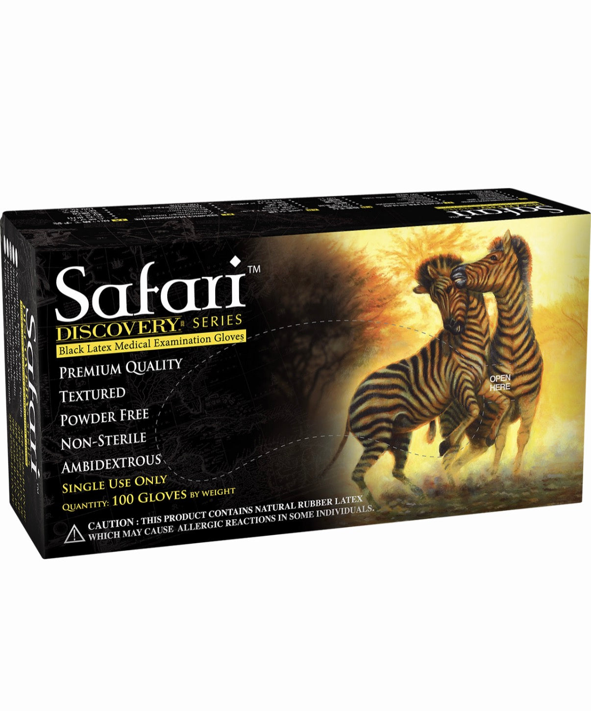 Safari黑色乳膠無粉紋路檢查手套 Safari Black Latex Powder Free Textured Exam Gloves